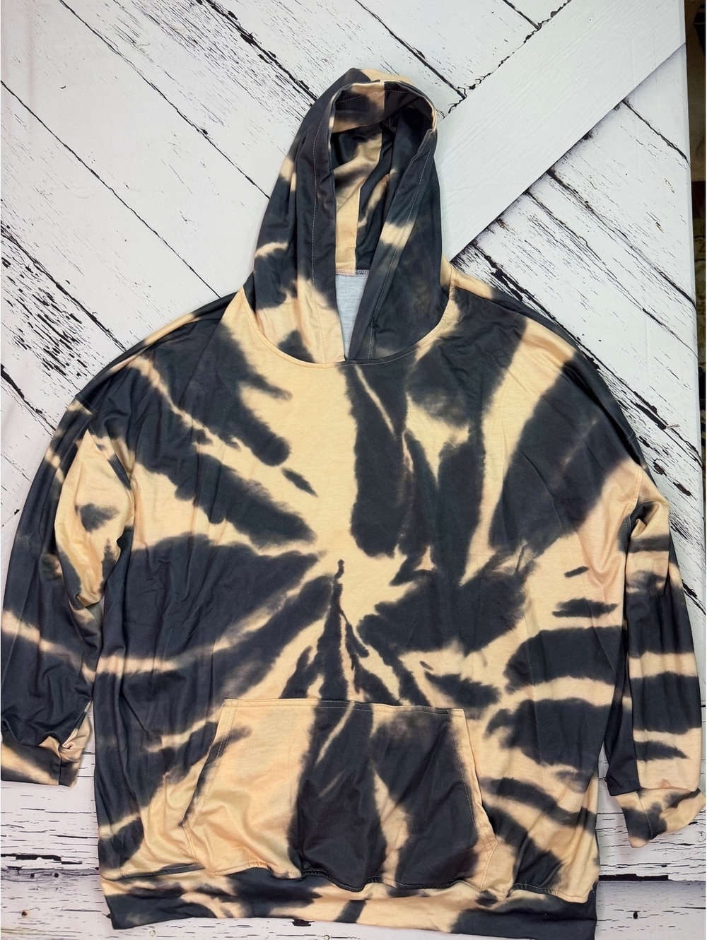 Y2K Grunge Gray Peachy Spiral Tie-Dye Relaxed Fit Hoodie Sweatshirt Adult XL